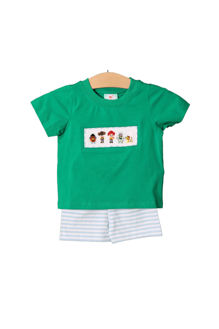 Smocked Friend Blue Stripe Boys Set