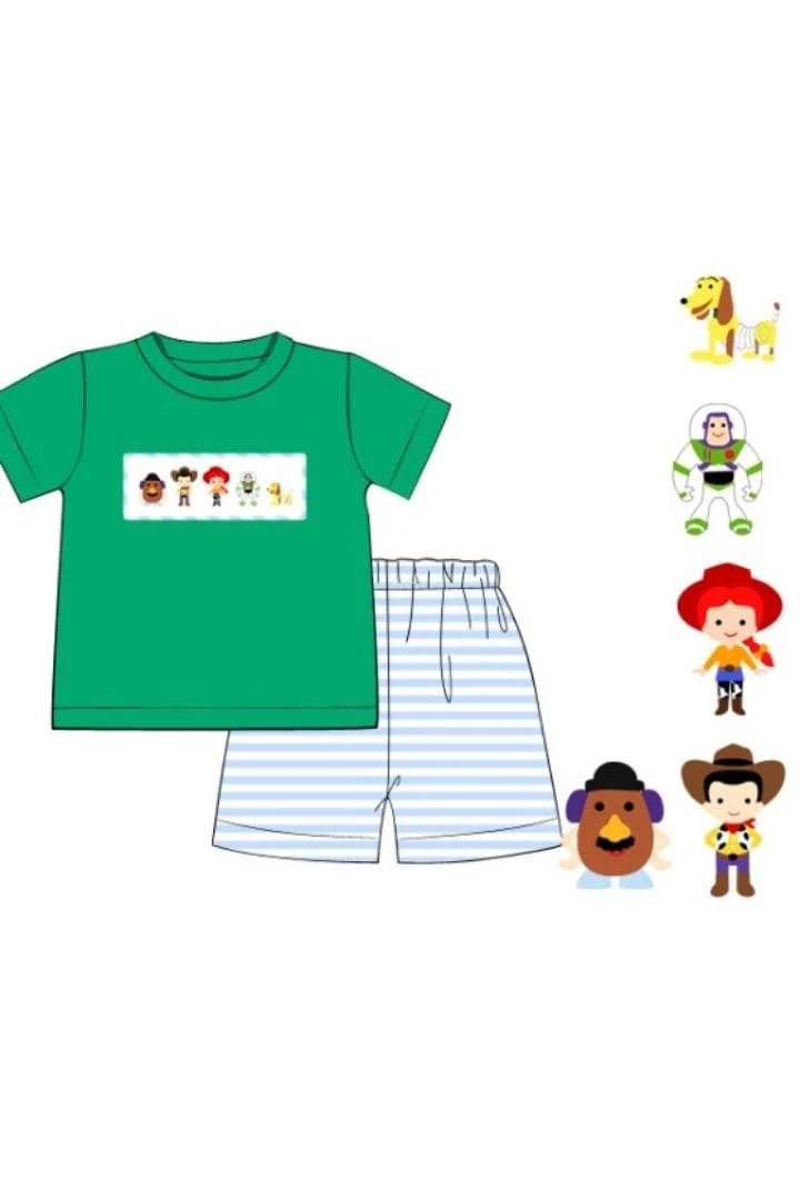 Smocked Friend Blue Stripe Boys Set - Image 2